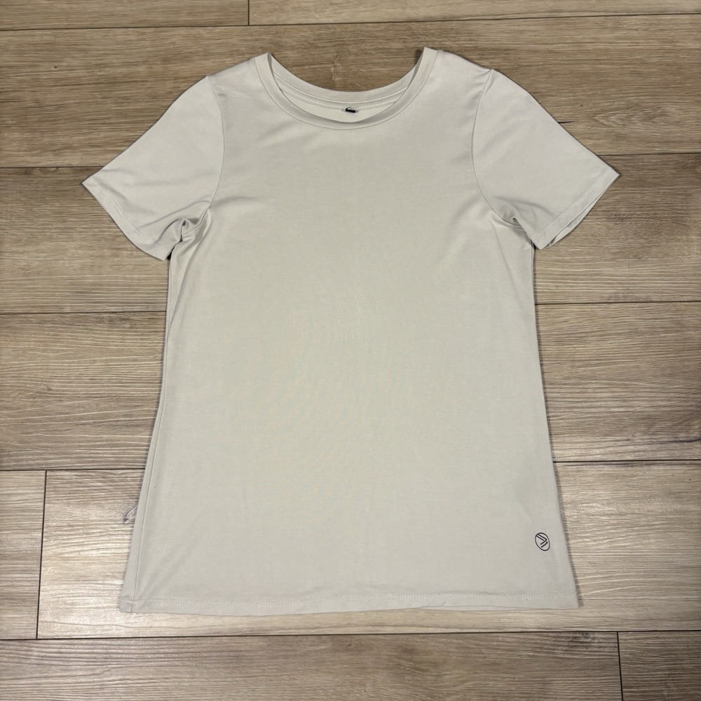 Savvi Womens T-Shirt Short Sleeves Crew Neck‎ Sand Tan Off White Size M Fitted